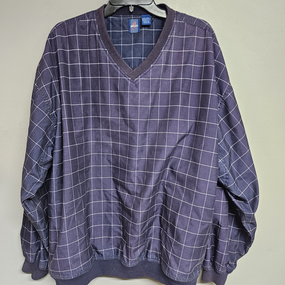 Jantzen Vintage Men's V-neck Pullover Windbreaker Blue Checkered Xl Jacket